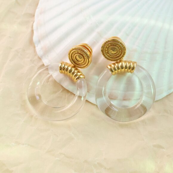 Julie Vos Gold Madison Clear Statement Earrings - Picture 1 of 2